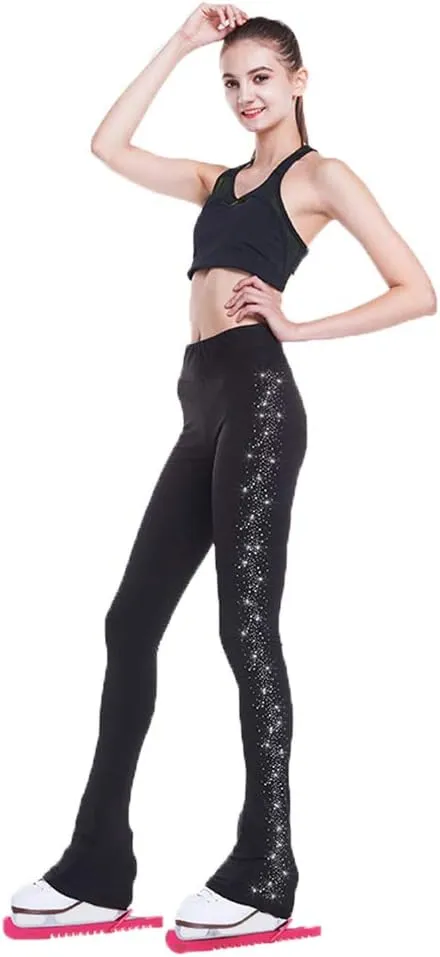 LIUHUO Figure Skating Pants Girls Training Wear Quality Crystals Black Child Skating Leggings