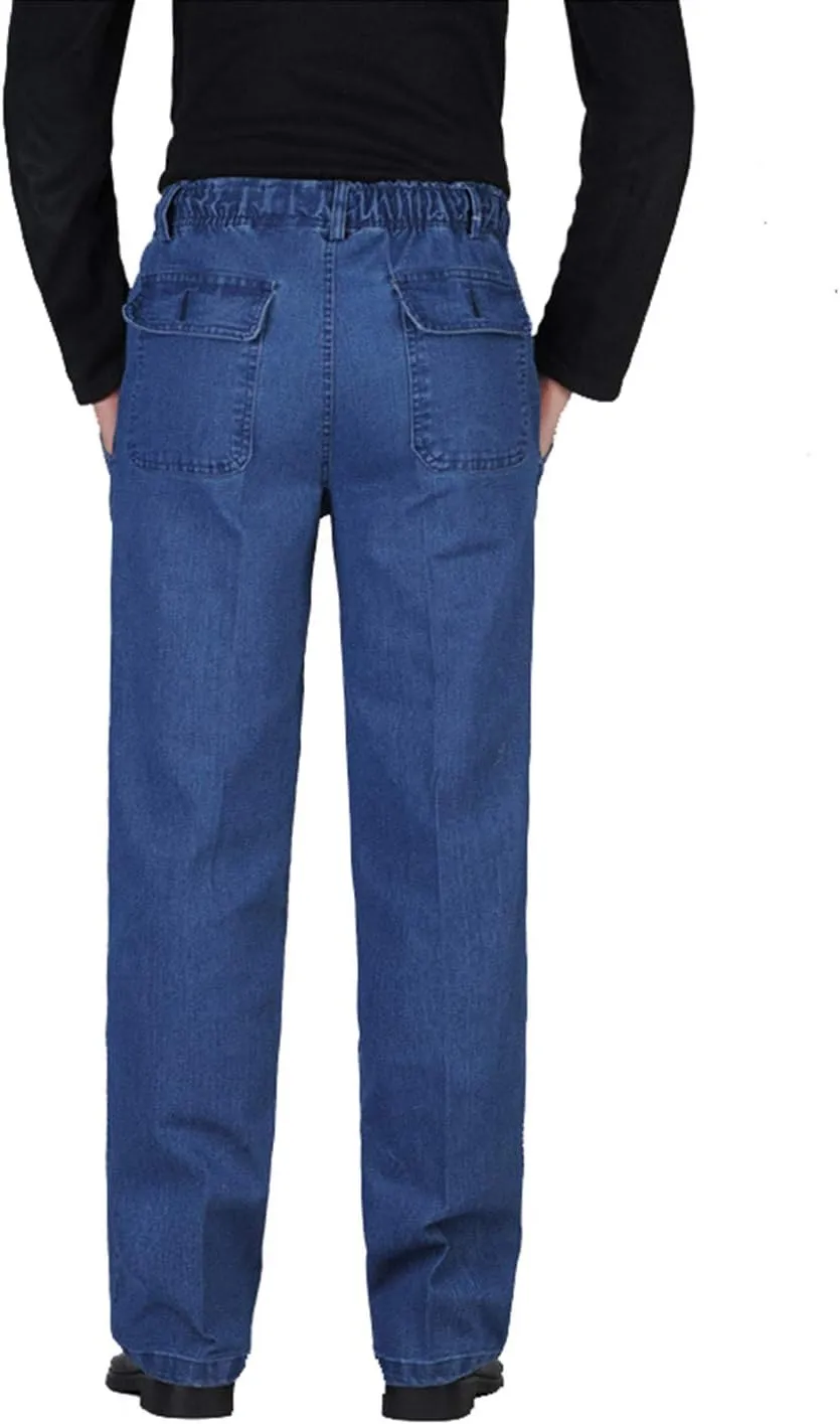 Locachy Men's Elastic Waist Denim Pants Casual Loose Straight Jeans
