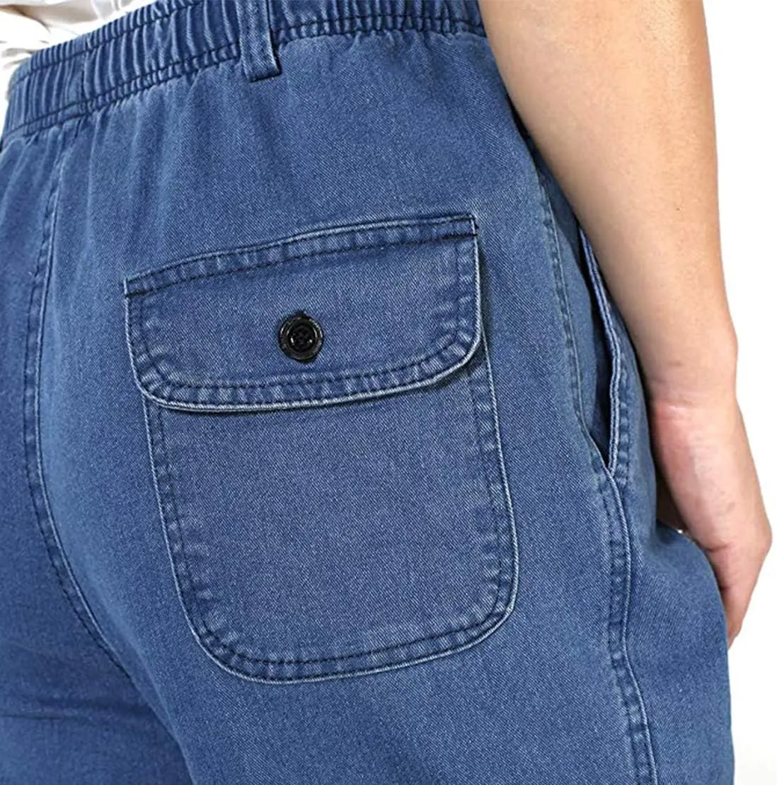 Locachy Men's Elastic Waist Denim Pants Casual Loose Straight Jeans