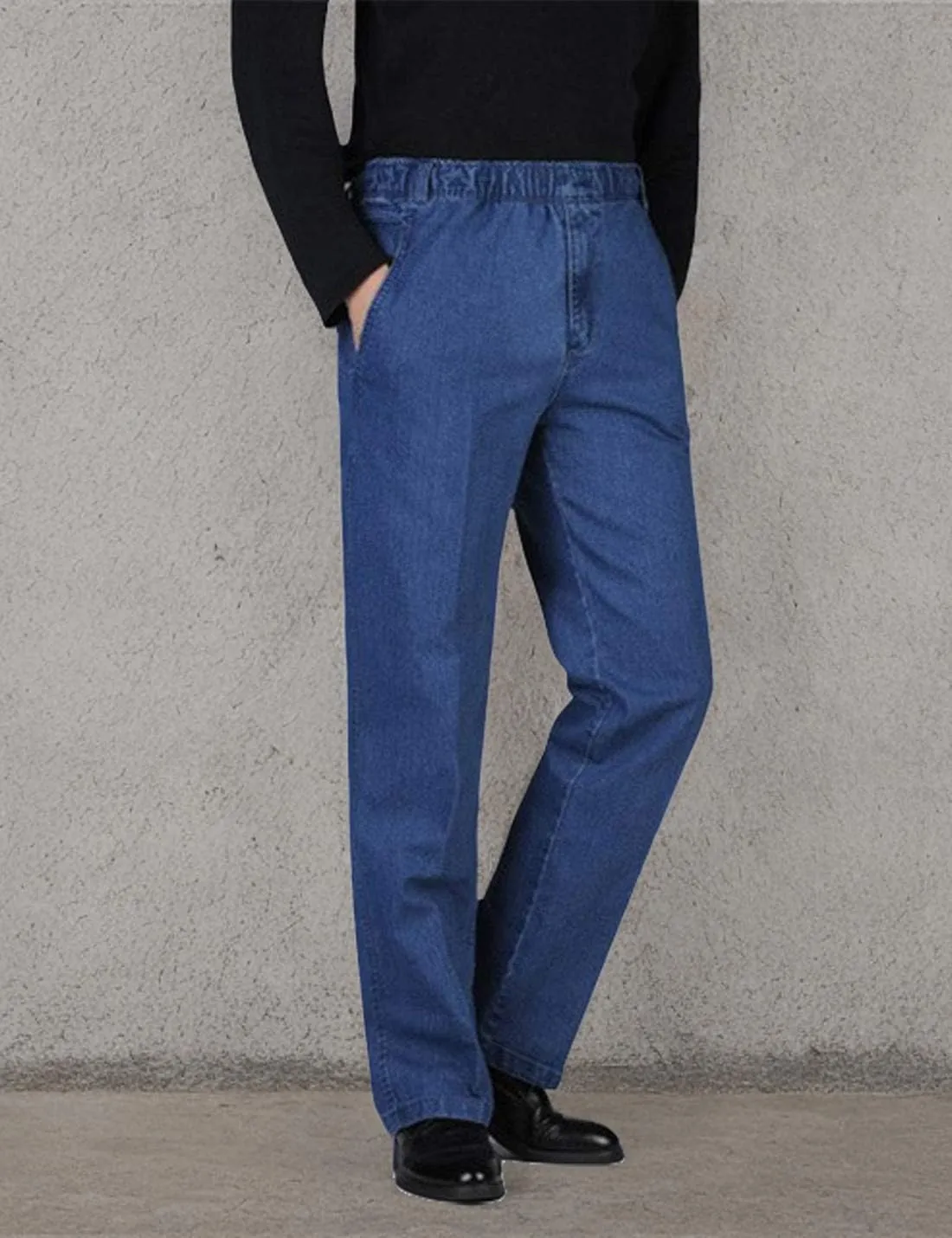 Locachy Men's Elastic Waist Denim Pants Casual Loose Straight Jeans