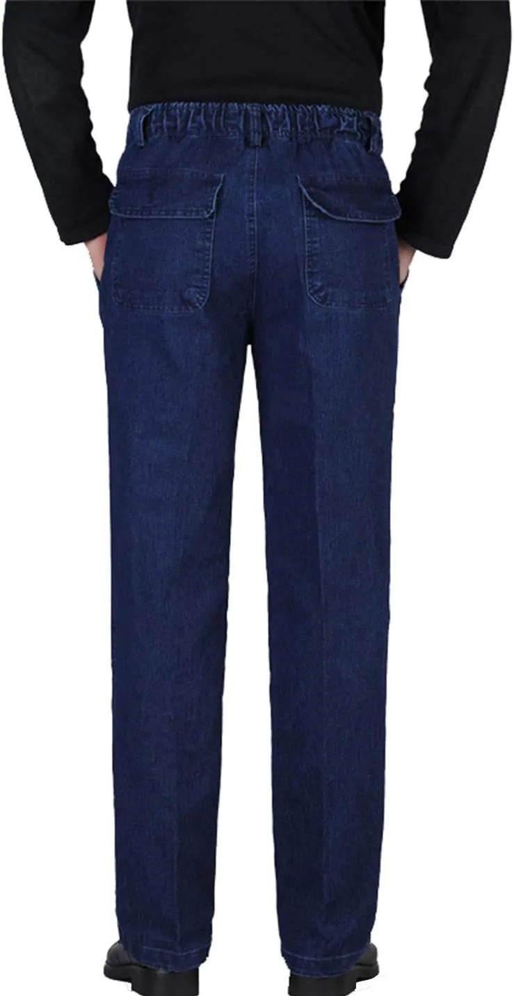 Locachy Men's Elastic Waist Denim Pants Casual Loose Straight Jeans