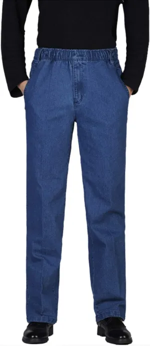 Locachy Men's Elastic Waist Denim Pants Casual Loose Straight Jeans