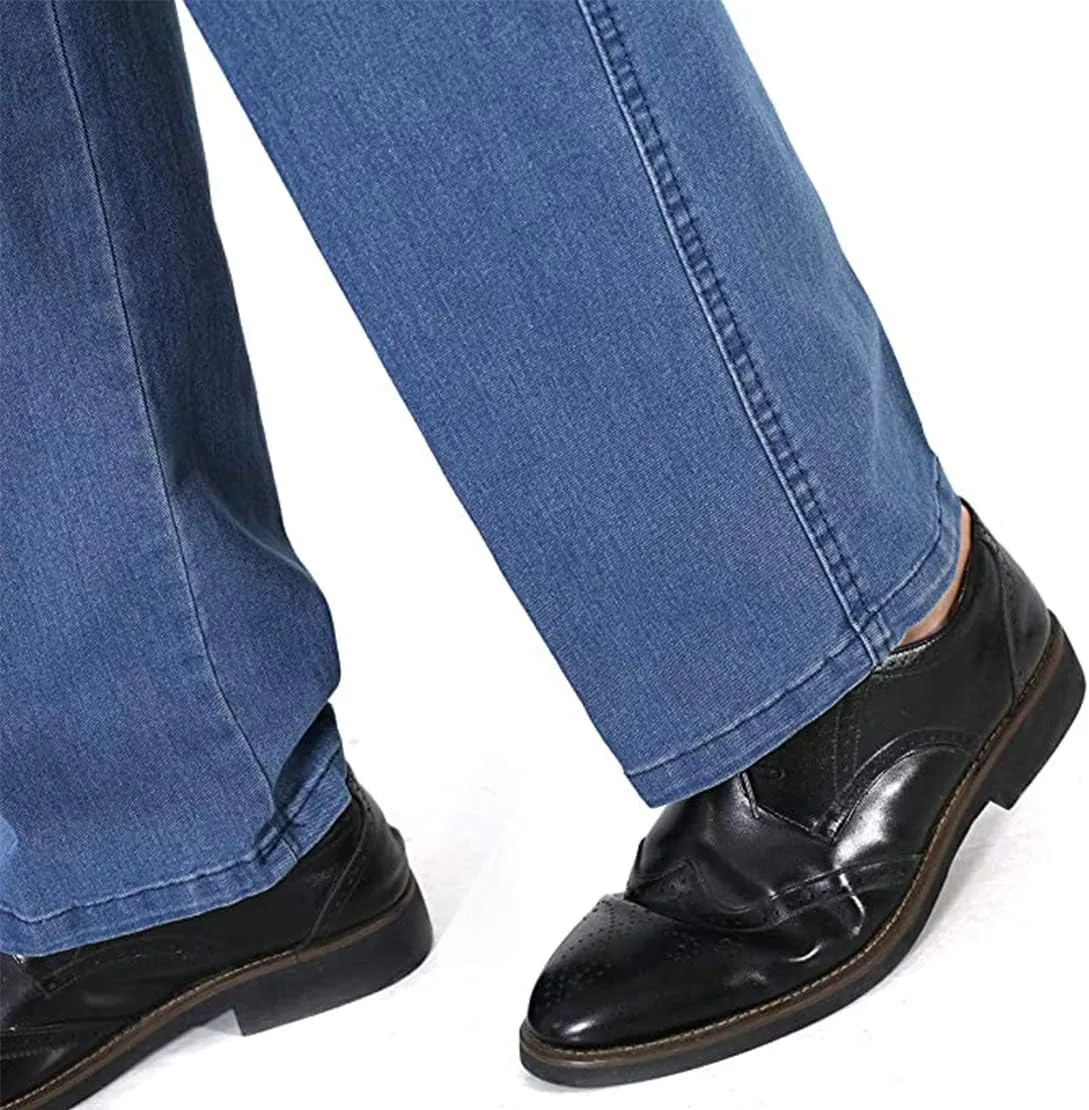 Locachy Men's Elastic Waist Denim Pants Casual Loose Straight Jeans