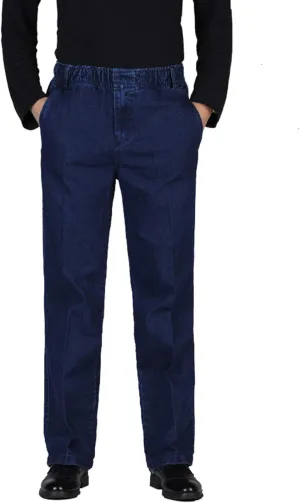 Locachy Men's Elastic Waist Denim Pants Casual Loose Straight Jeans