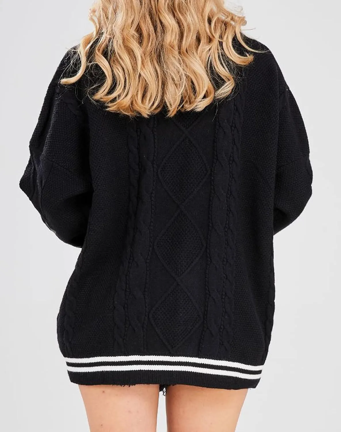 loveimgs Women's Cardigan Open Front Stars Embroideried Cable Knit Sweaters Button Down V Neck Sweater