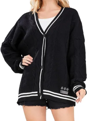 loveimgs Women's Cardigan Open Front Stars Embroideried Cable Knit Sweaters Button Down V Neck Sweater