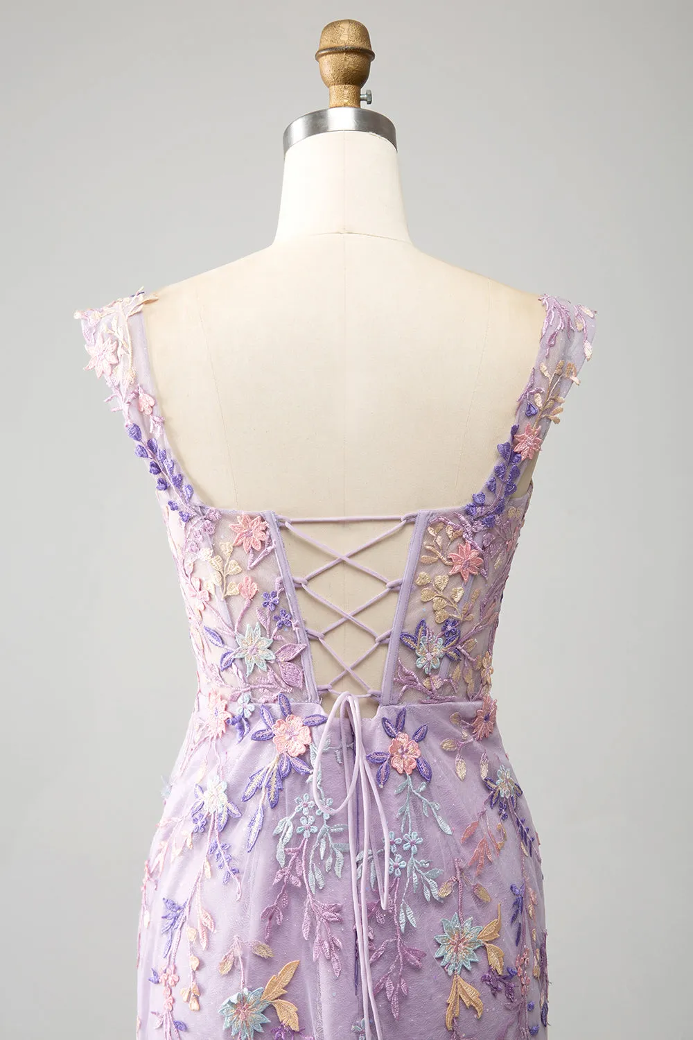 Luolandi Mauve Mermaid Square Neck Split Front Prom Dress With Appliques Floor Length With Flowers