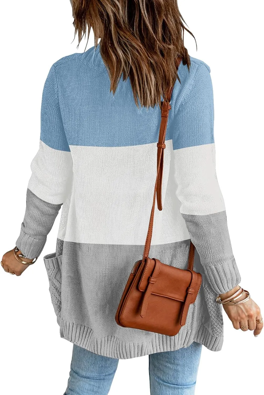 luvamia Womens Long Sleeve Open Front Buttons Cable Knit Pocket Sweater Cardigan