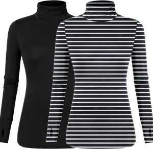 LUYAA Women's Long Sleeve Turtleneck Lightweight Slim Active T Shirts Thumb Holes for Fall Spring Winter