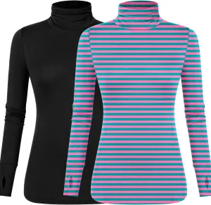 LUYAA Women's Long Sleeve Turtleneck Lightweight Slim Active T Shirts Thumb Holes for Fall Spring Winter