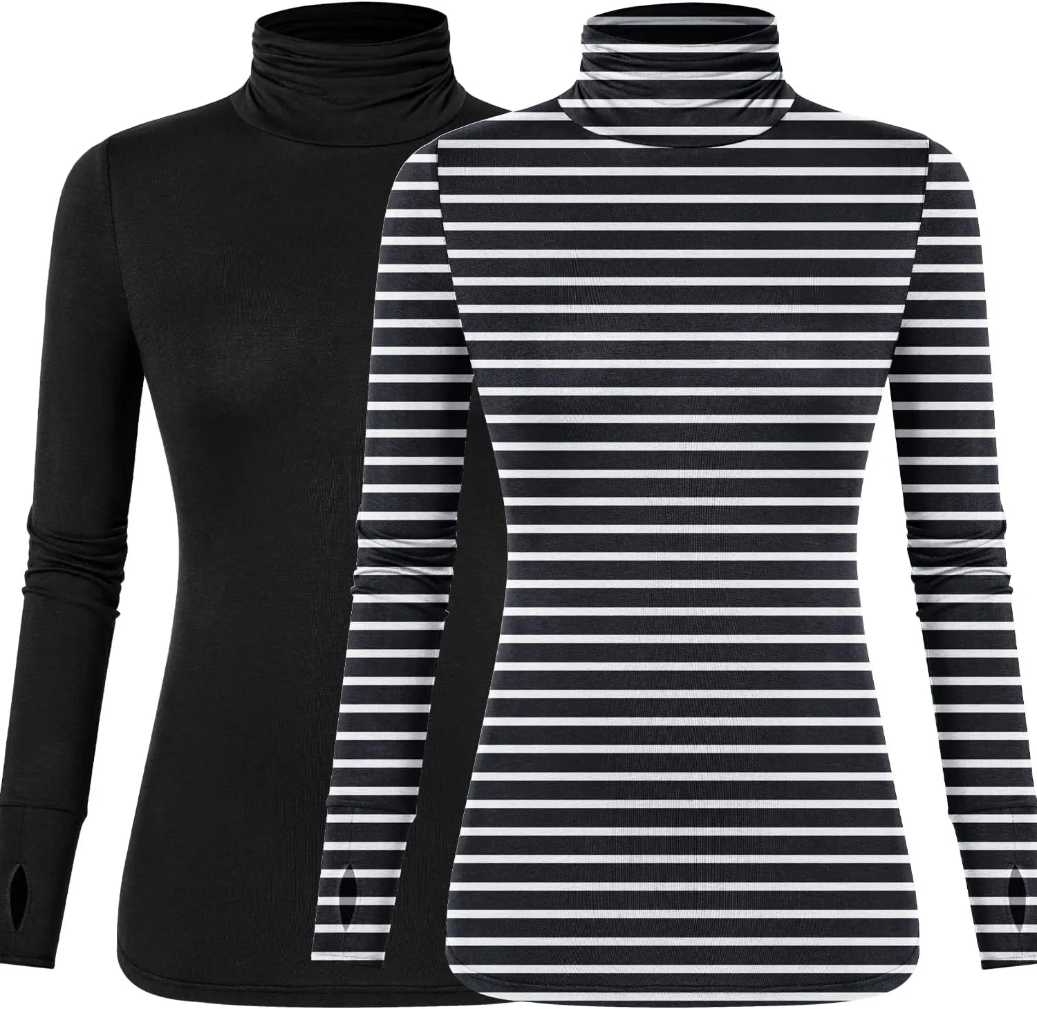 LUYAA Women's Long Sleeve Turtleneck Lightweight Slim Active T Shirts Thumb Holes for Fall Spring Winter