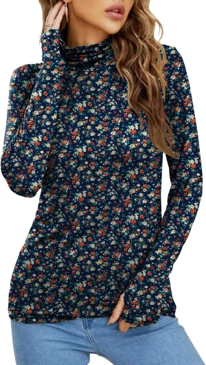 LUYAA Women's Long Sleeve Turtleneck Lightweight Slim Active T Shirts Thumb Holes for Fall Spring Winter