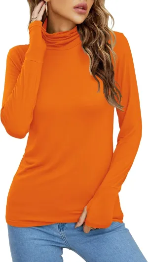 LUYAA Women's Long Sleeve Turtleneck Lightweight Slim Active T Shirts Thumb Holes for Fall Spring Winter