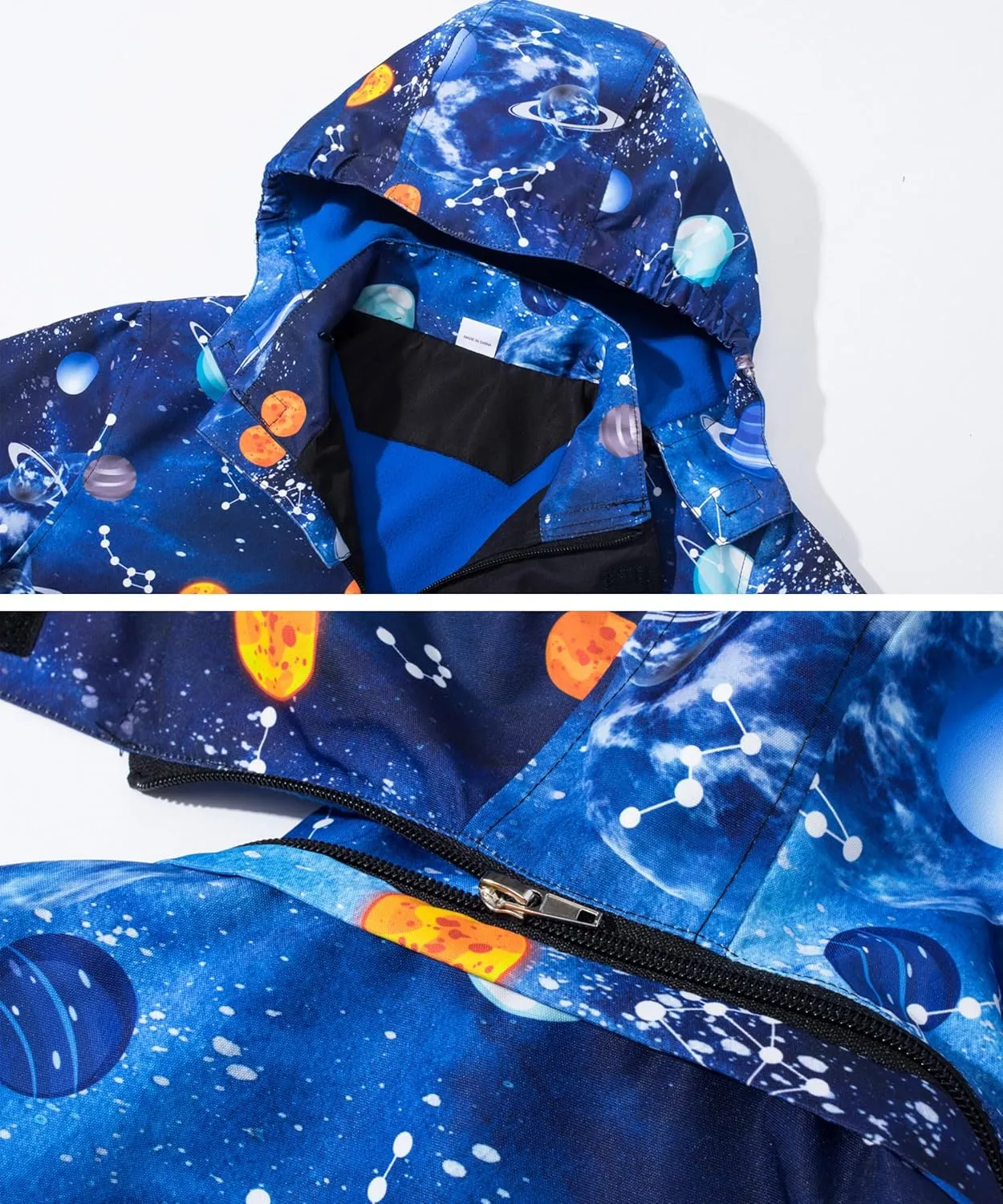 M2C Boys Girls Hooded Color Block Waterproof Fleece Lined Windbreaker Jacket