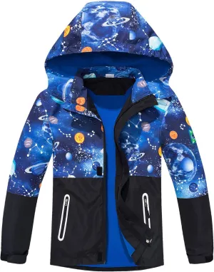 M2C Boys Girls Hooded Color Block Waterproof Fleece Lined Windbreaker Jacket