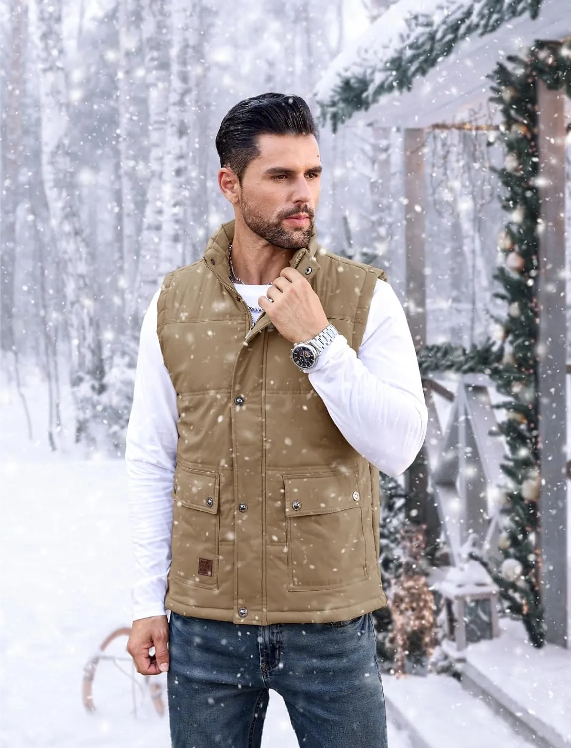 MAGCOMSEN Men's Winter Vest Outerwear Fleece Lined Outdoor Vest Warm Sleeveless Jacket