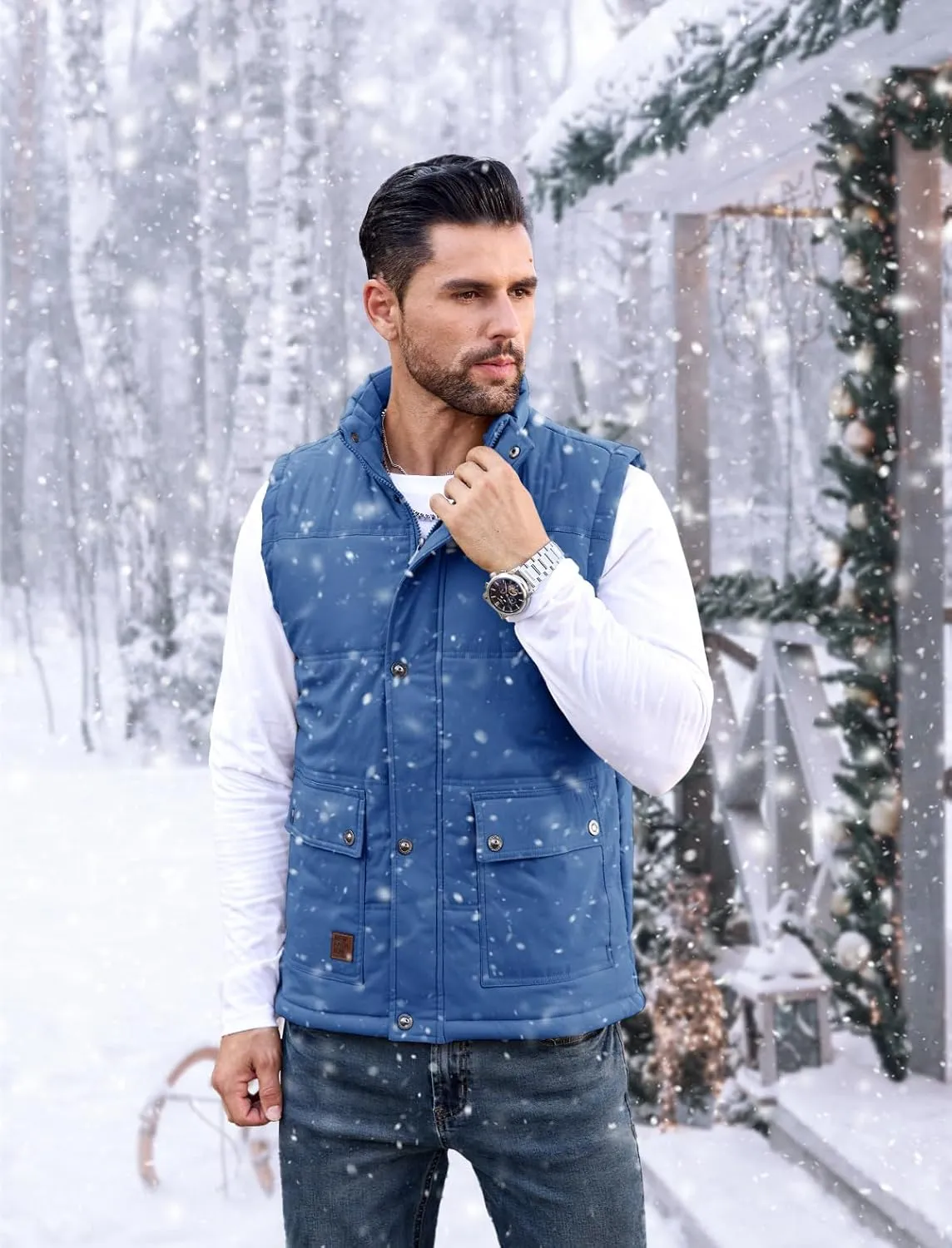 MAGCOMSEN Men's Winter Vest Outerwear Fleece Lined Outdoor Vest Warm Sleeveless Jacket