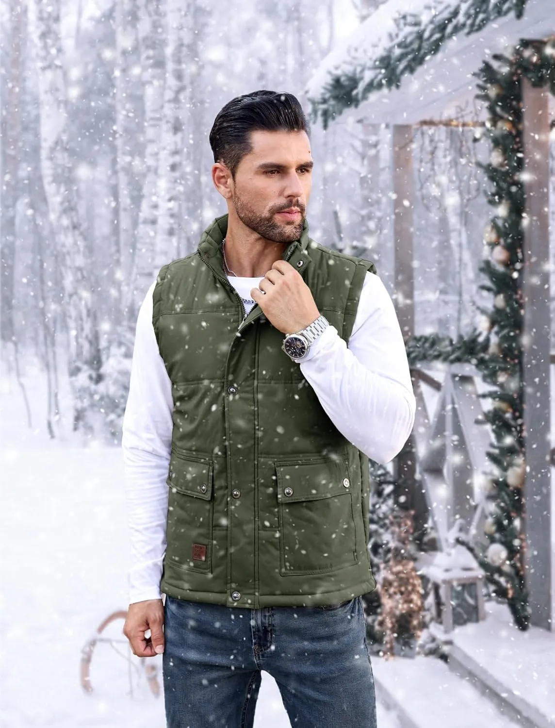 MAGCOMSEN Men's Winter Vest Outerwear Fleece Lined Outdoor Vest Warm Sleeveless Jacket