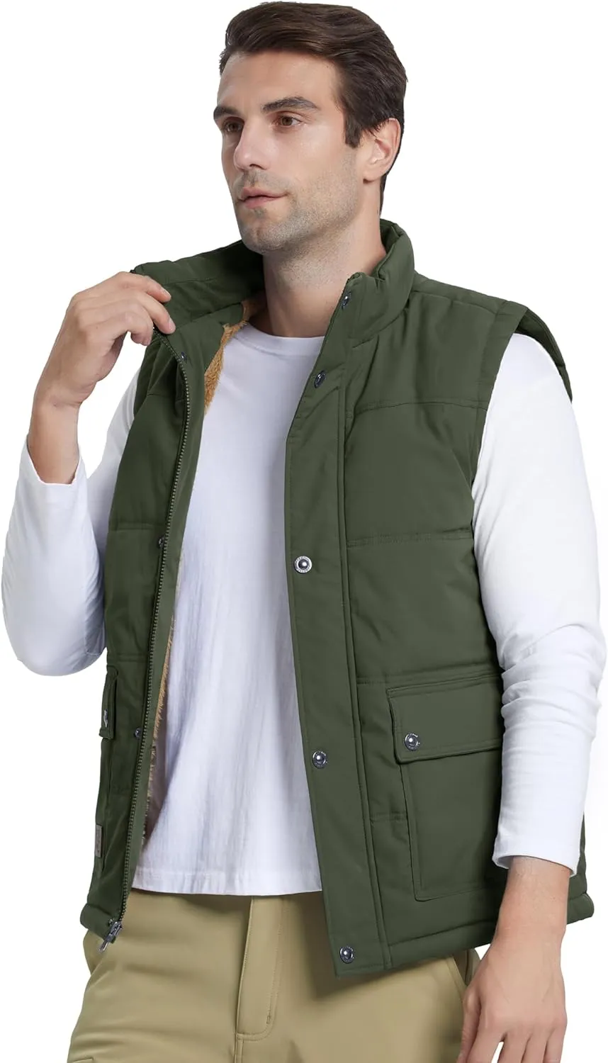 MAGCOMSEN Men's Winter Vest Outerwear Fleece Lined Outdoor Vest Warm Sleeveless Jacket