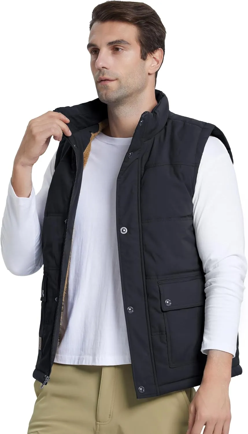 MAGCOMSEN Men's Winter Vest Outerwear Fleece Lined Outdoor Vest Warm Sleeveless Jacket