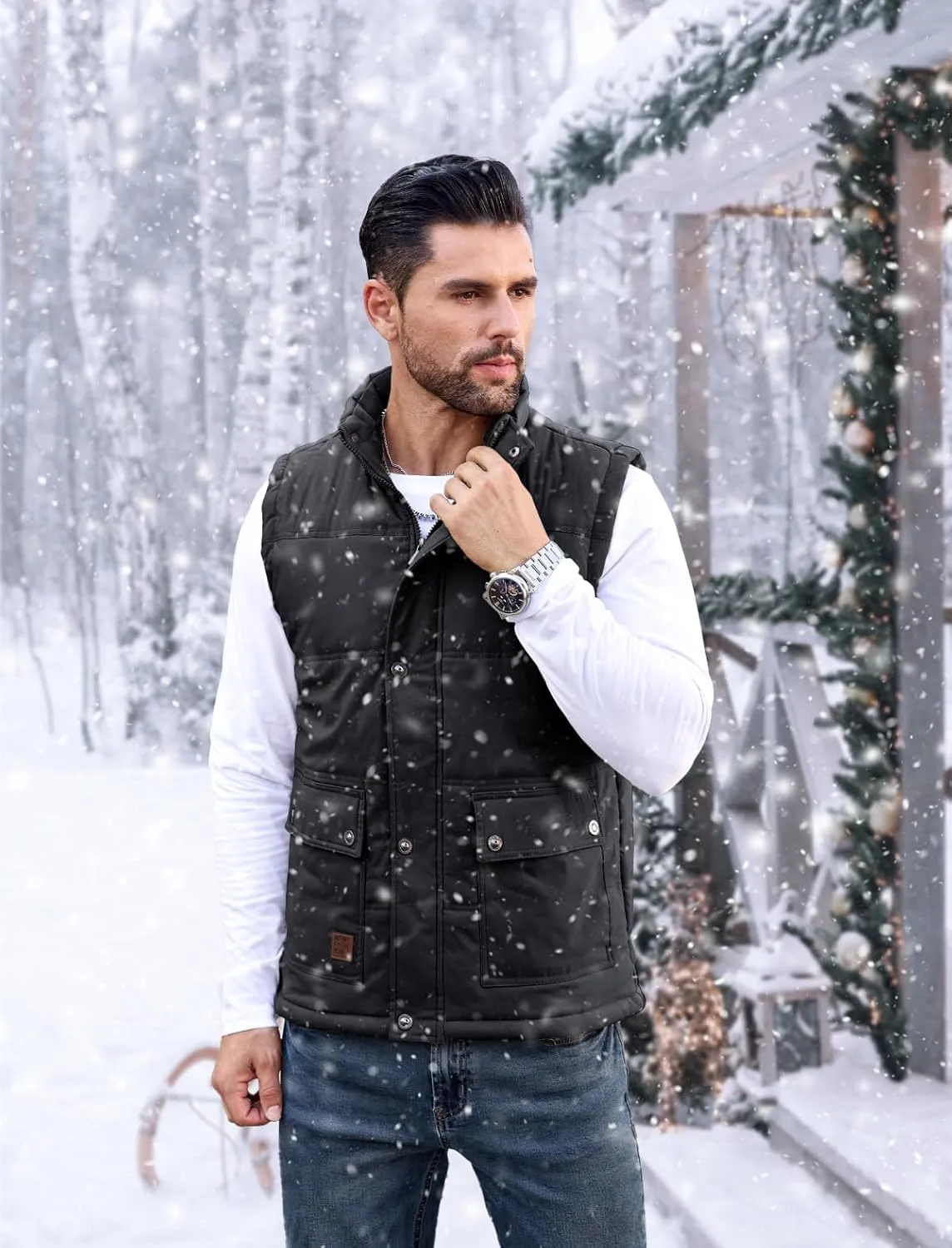 MAGCOMSEN Men's Winter Vest Outerwear Fleece Lined Outdoor Vest Warm Sleeveless Jacket