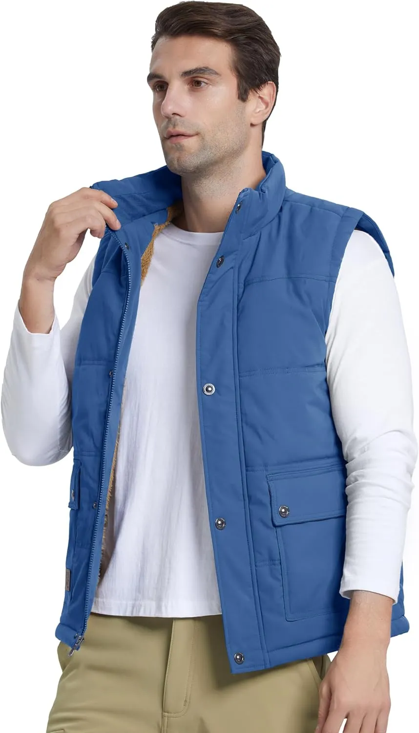 MAGCOMSEN Men's Winter Vest Outerwear Fleece Lined Outdoor Vest Warm Sleeveless Jacket