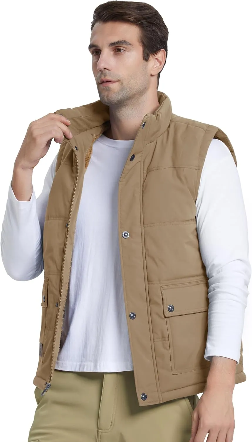 MAGCOMSEN Men's Winter Vest Outerwear Fleece Lined Outdoor Vest Warm Sleeveless Jacket