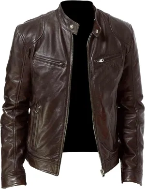 Maiyifu-GJ Men's Leather Jackets Stand Collar Slim Fit Faux Leather Jacket Casual Lightweight Motorcycle Biker Coat Outerwear