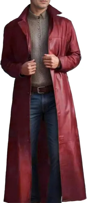 Maiyifu-GJ Men's Leather Trench Coat Full Length Vintage Faux Leather Jackets Overcoat Fashion Motorcycle Long Jacket