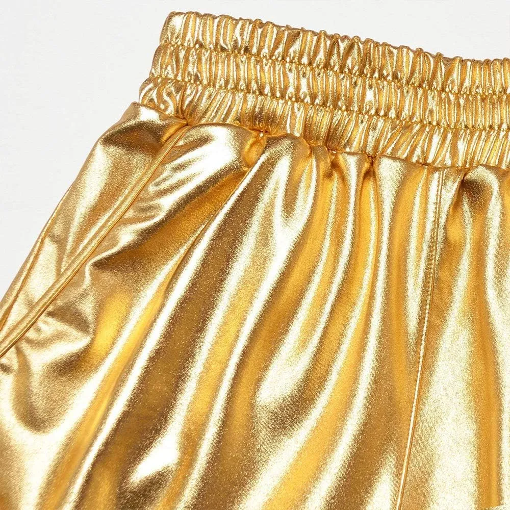 MAKARTHY Women's Metallic Shorts Elastic Waist Shiny Sparkly Rave Pants