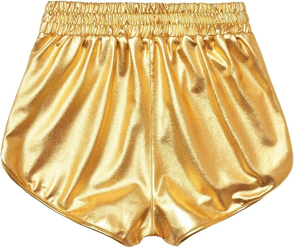 MAKARTHY Women's Metallic Shorts Elastic Waist Shiny Sparkly Rave Pants