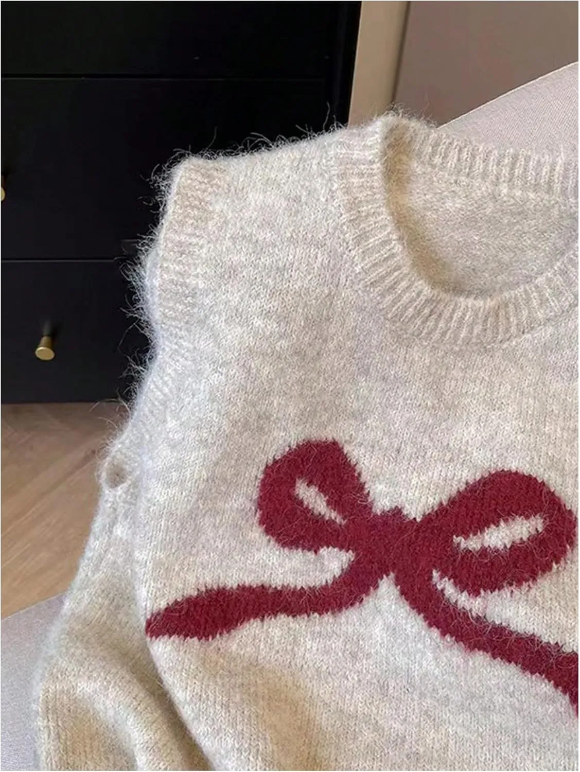 MakeMeChic Women's Bow Crew Neck Sleeveless Sweater Vest Knit Lightweight Pullover Tops