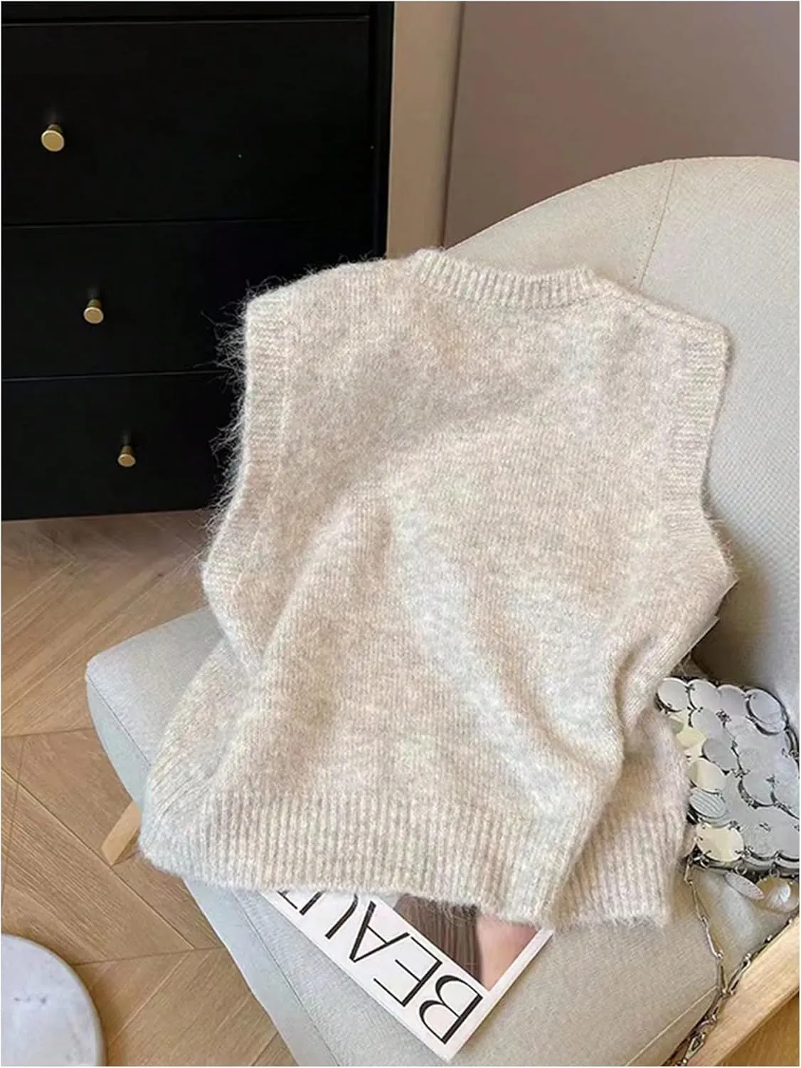 MakeMeChic Women's Bow Crew Neck Sleeveless Sweater Vest Knit Lightweight Pullover Tops