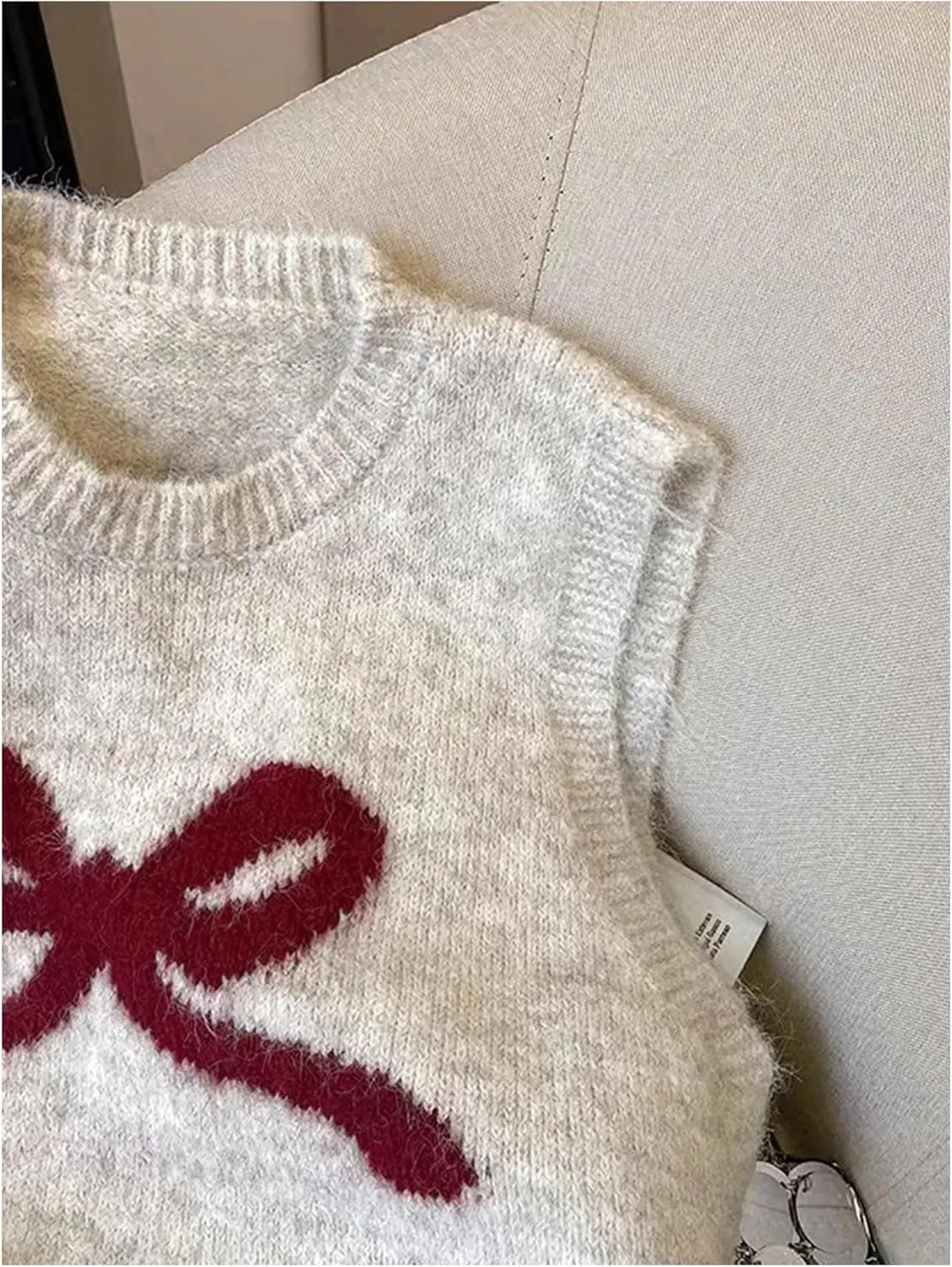 MakeMeChic Women's Bow Crew Neck Sleeveless Sweater Vest Knit Lightweight Pullover Tops