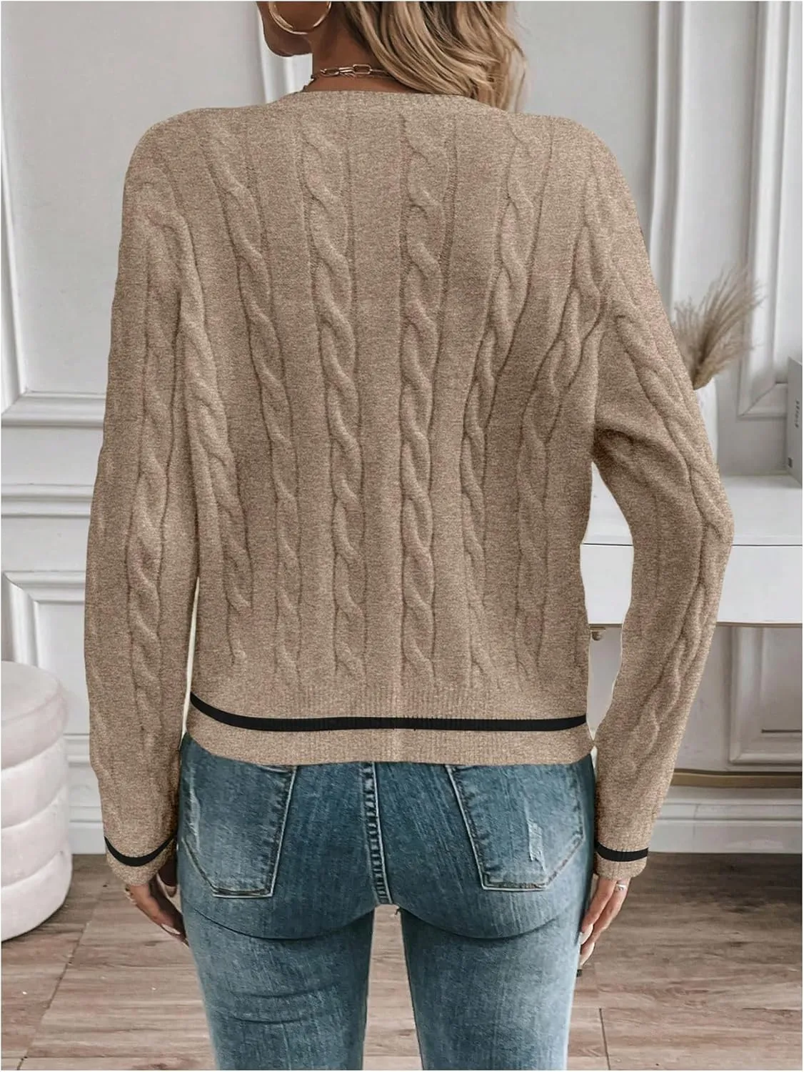 MakeMeChic Women's Cardigan Sweaters Cable Knit Sweater Button Down Shirt