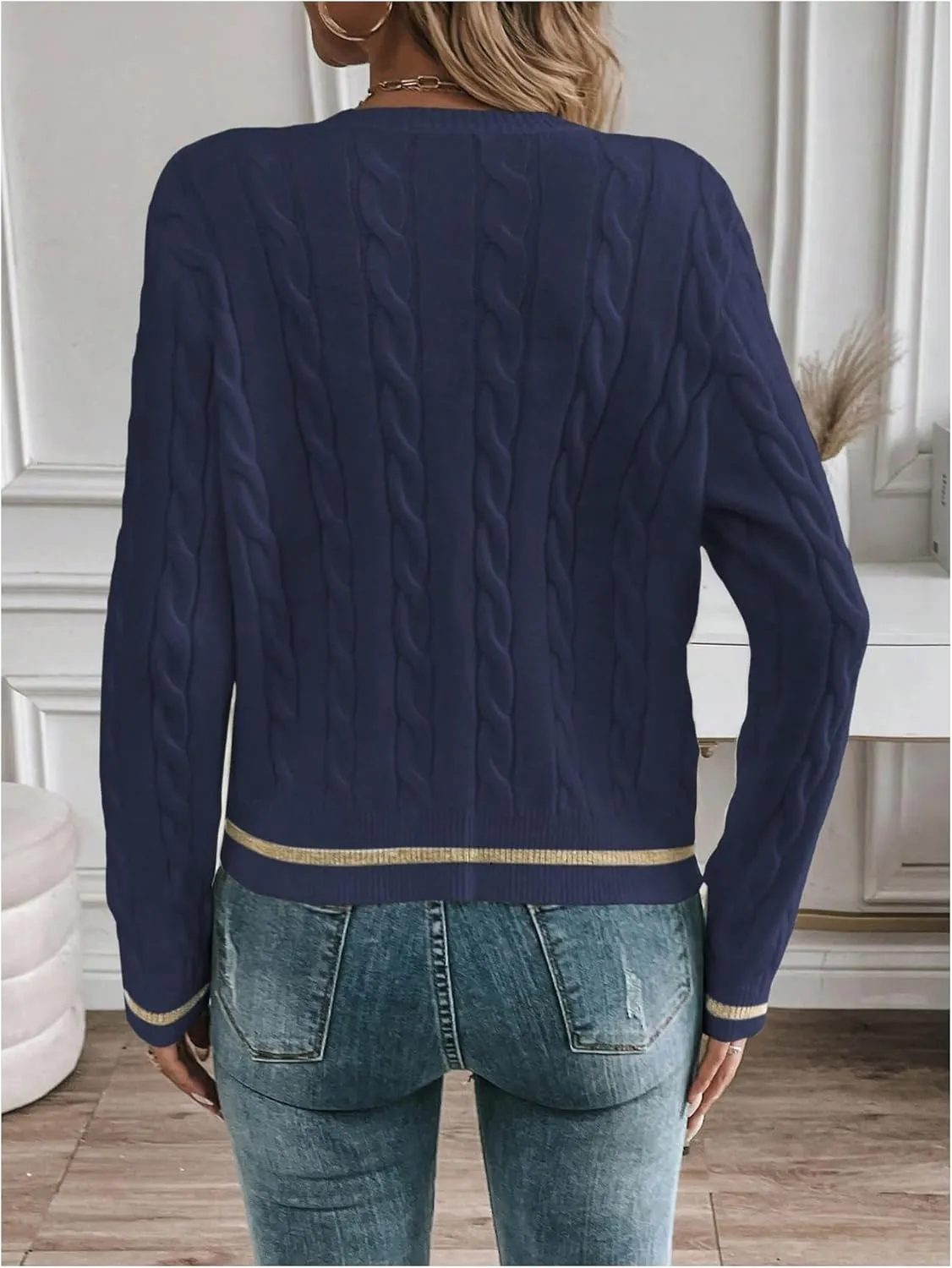 MakeMeChic Women's Cardigan Sweaters Cable Knit Sweater Button Down Shirt