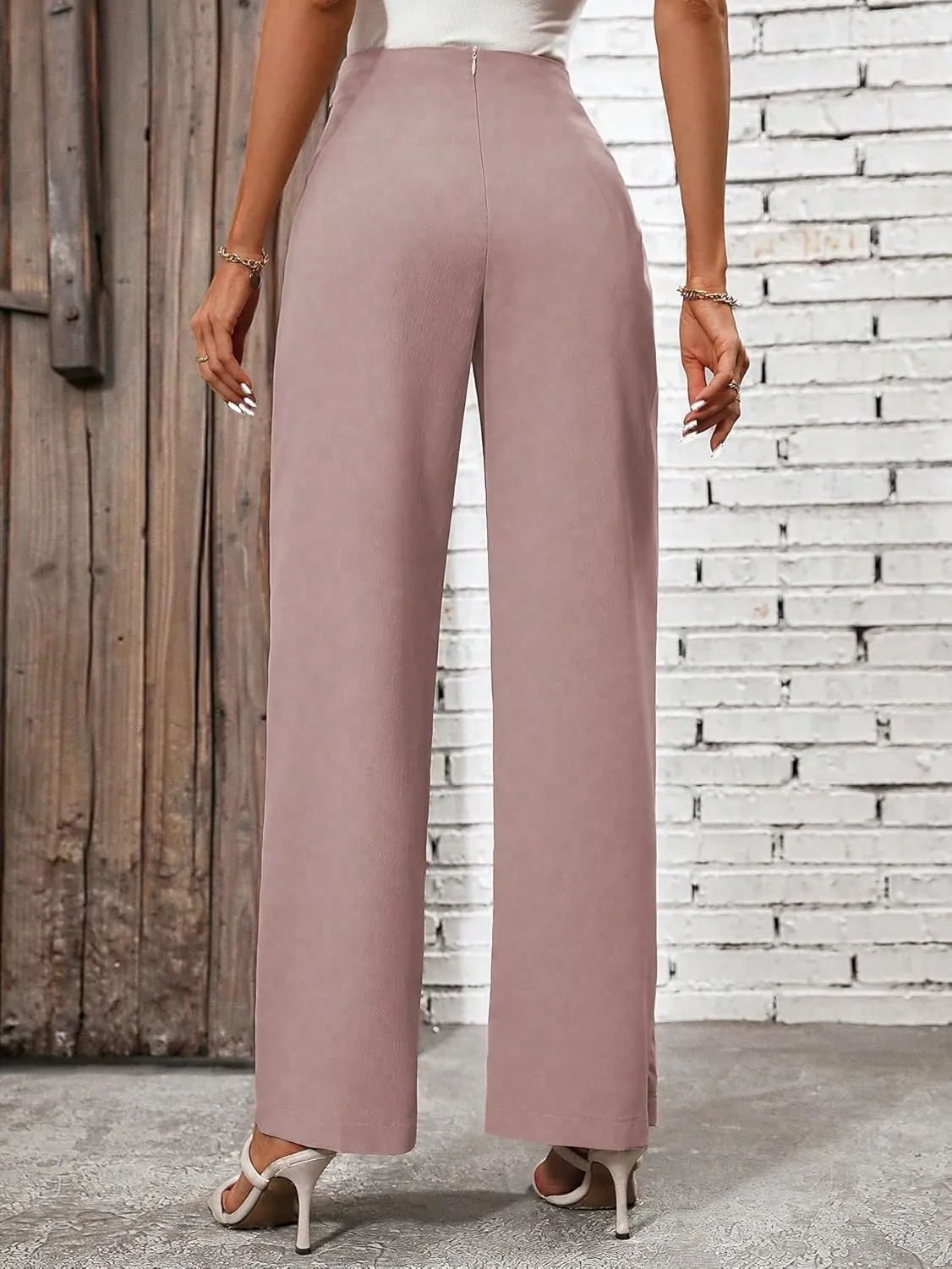 MakeMeChic Women's Wide Leg Pants Elastic Waist Work Office Trousers Pants