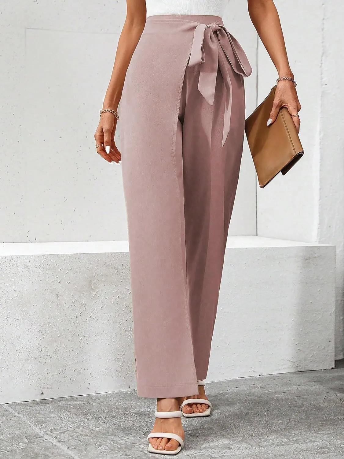 MakeMeChic Women's Wide Leg Pants Elastic Waist Work Office Trousers Pants