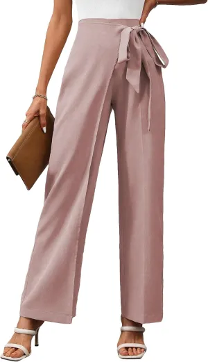 MakeMeChic Women's Wide Leg Pants Elastic Waist Work Office Trousers Pants