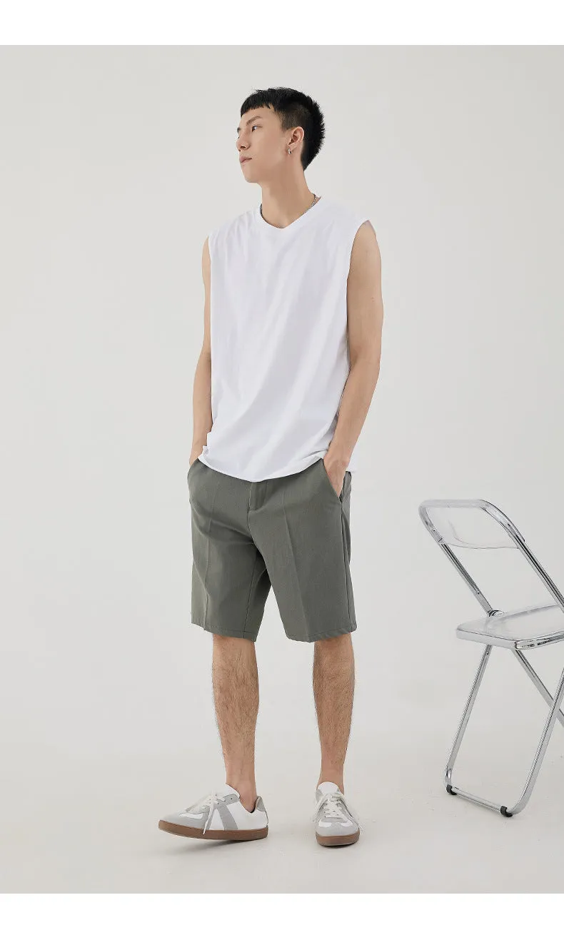 Men Minimalist Basic Sleeveless Matching Summer Solid Colored Cotton Tank Top