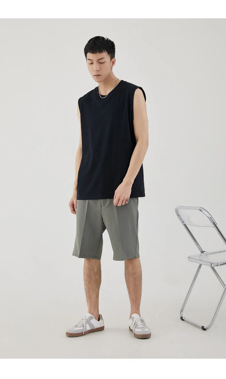 Men Minimalist Basic Sleeveless Matching Summer Solid Colored Cotton Tank Top