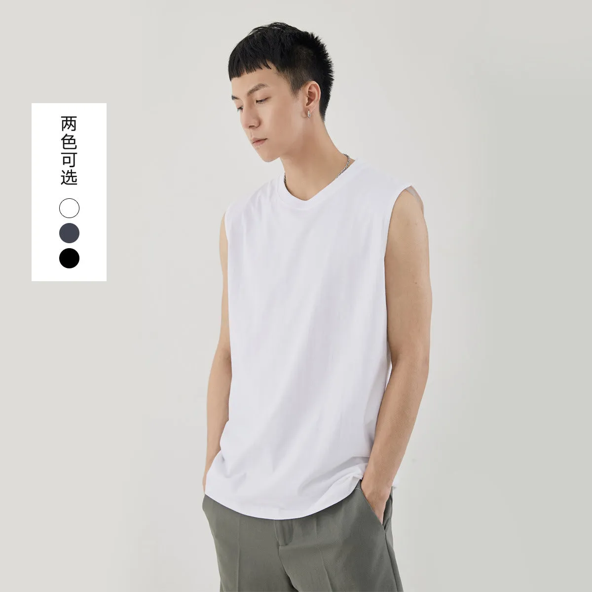 Men Minimalist Basic Sleeveless Matching Summer Solid Colored Cotton Tank Top