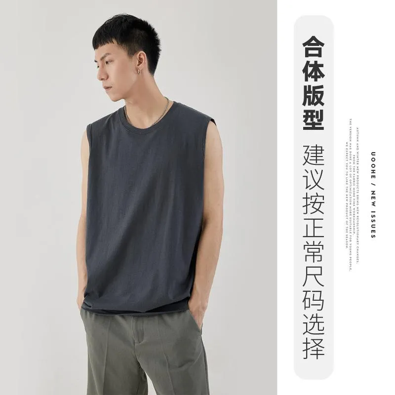 Men Minimalist Basic Sleeveless Matching Summer Solid Colored Cotton Tank Top