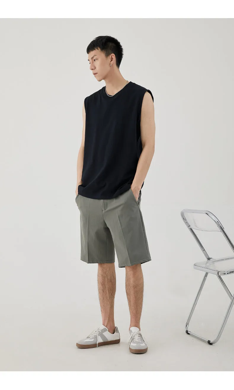 Men Minimalist Basic Sleeveless Matching Summer Solid Colored Cotton Tank Top
