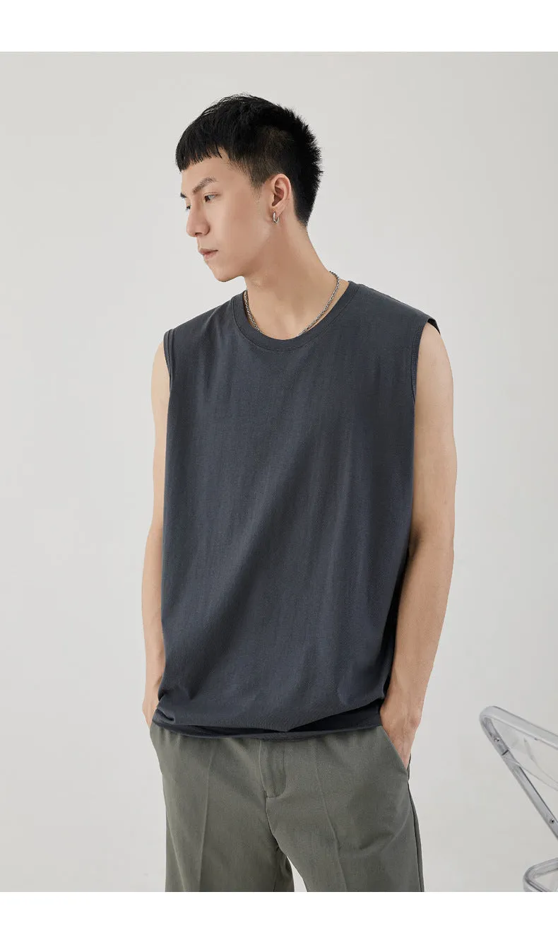 Men Minimalist Basic Sleeveless Matching Summer Solid Colored Cotton Tank Top