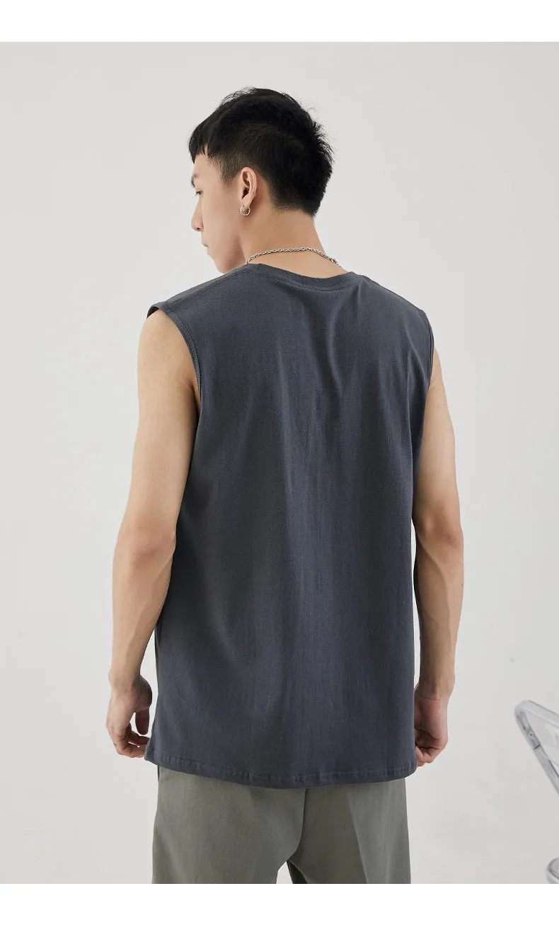 Men Minimalist Basic Sleeveless Matching Summer Solid Colored Cotton Tank Top