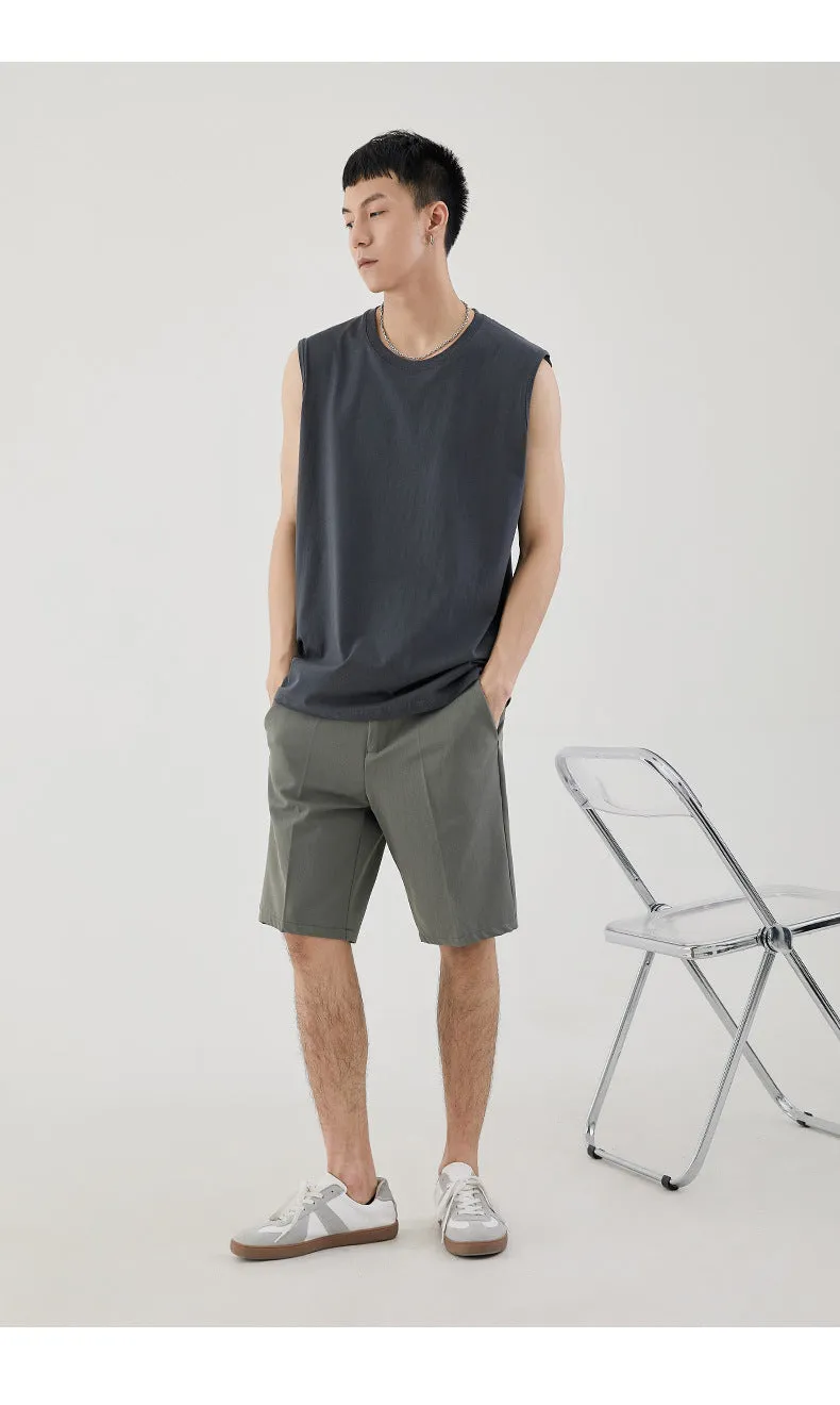 Men Minimalist Basic Sleeveless Matching Summer Solid Colored Cotton Tank Top