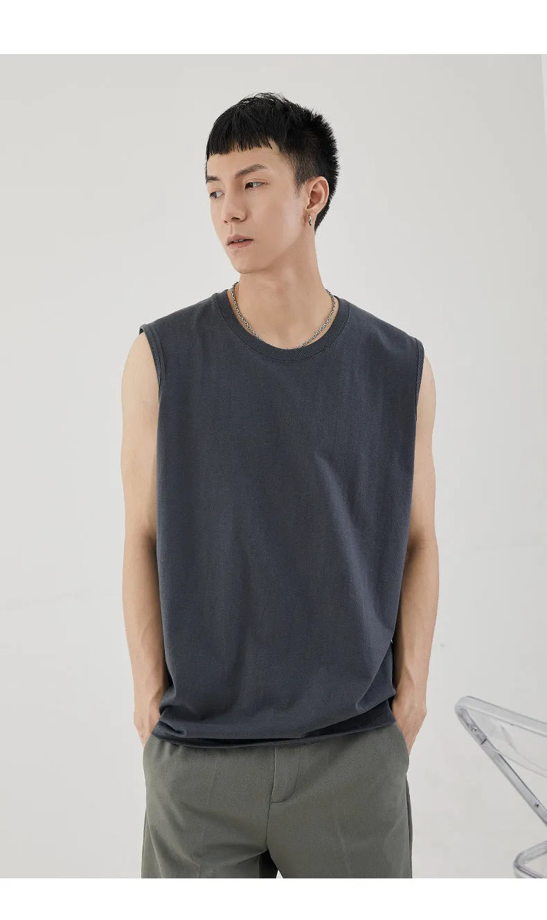 Men Minimalist Basic Sleeveless Matching Summer Solid Colored Cotton Tank Top