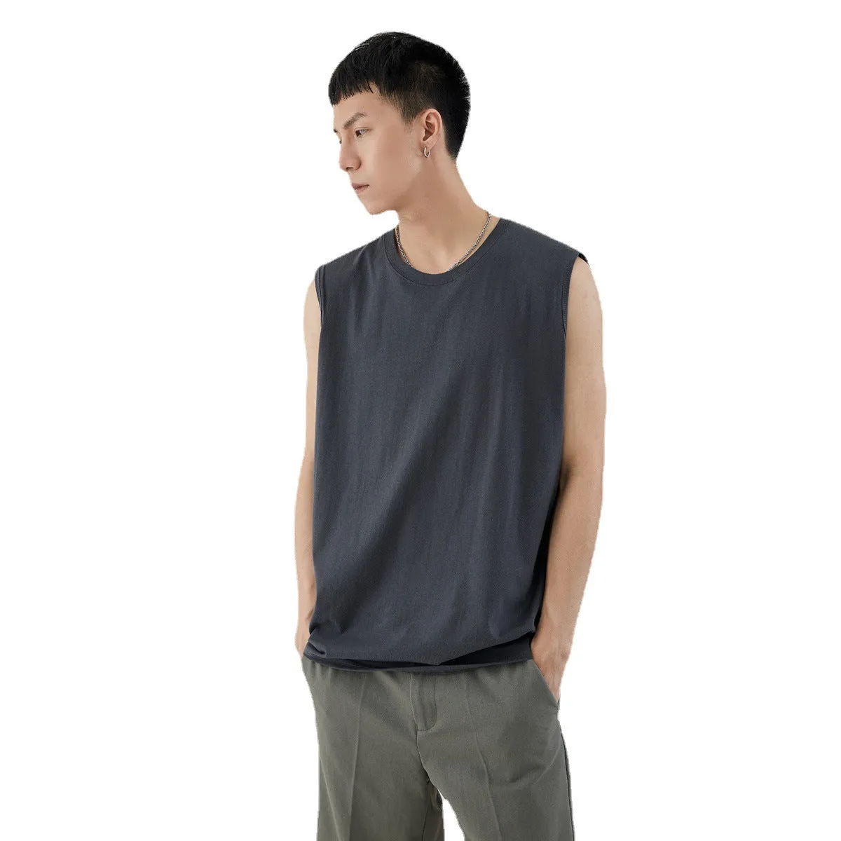 Men Minimalist Basic Sleeveless Matching Summer Solid Colored Cotton Tank Top