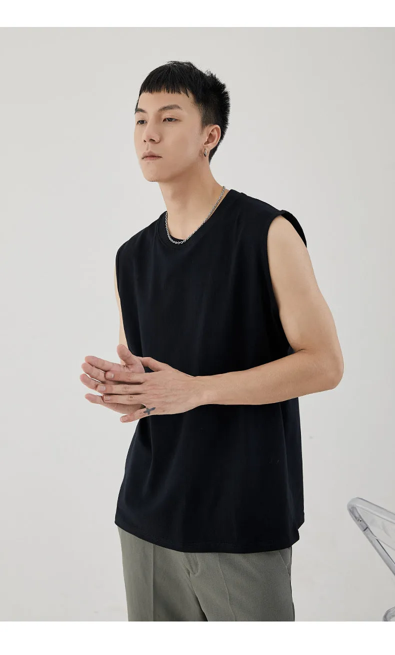 Men Minimalist Basic Sleeveless Matching Summer Solid Colored Cotton Tank Top